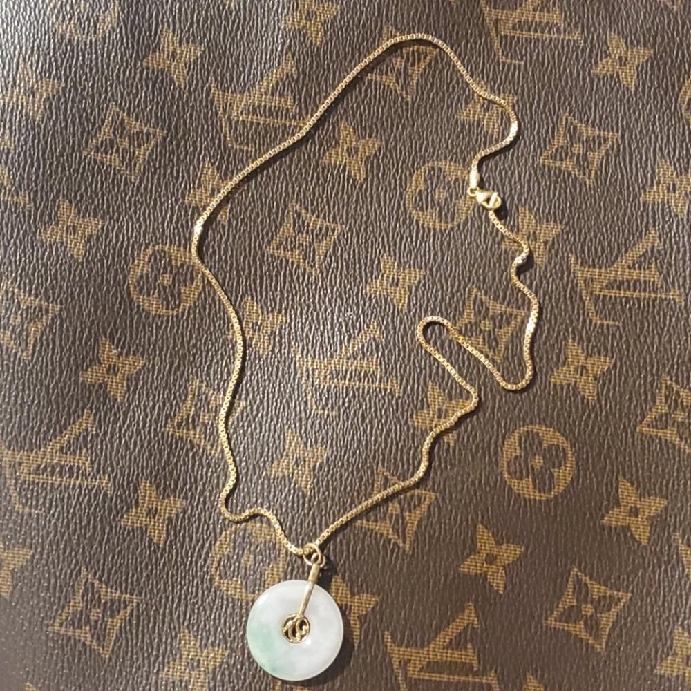 14k Solid Gold Natural Jade Pendant